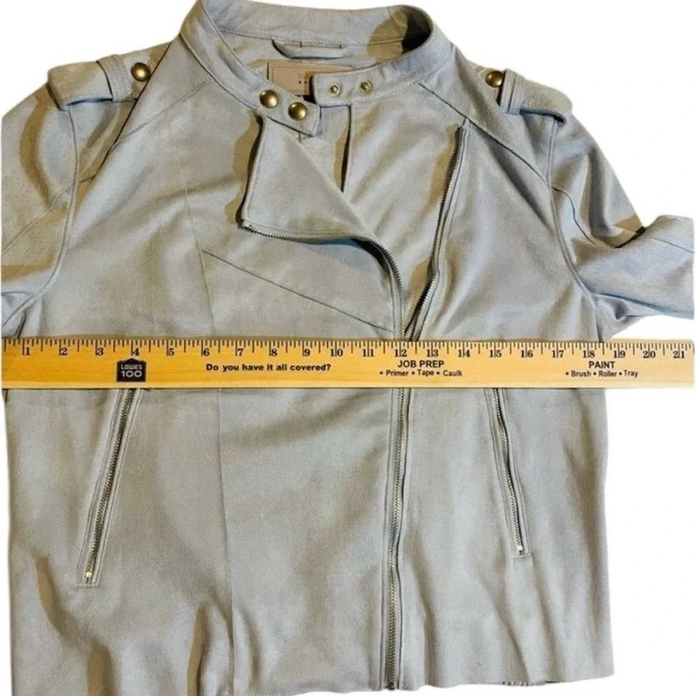 BLANK NYC Blue Suede Moto Jacket with Asymmetrical Design and Lapels. - Picture 13 of 14